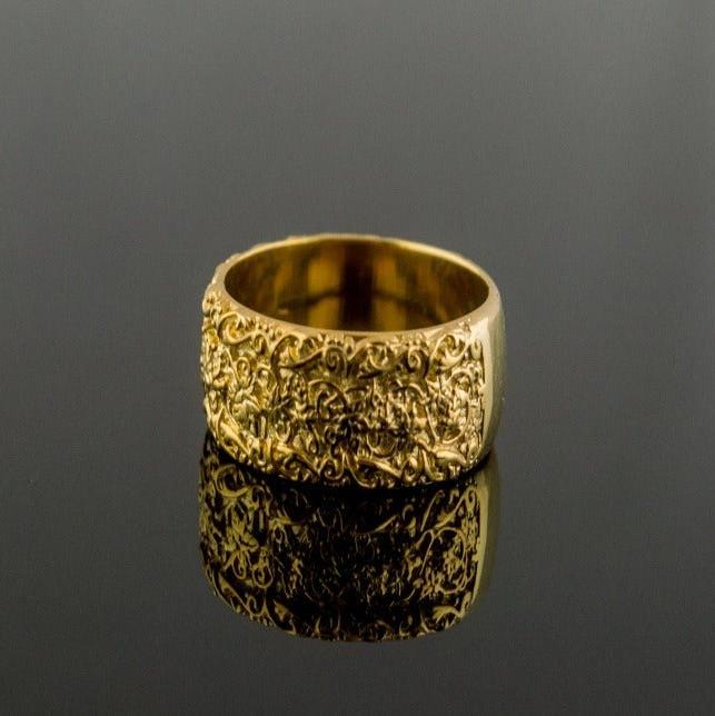 Handcrafted 14K/18K Gold Viking Ring | Norse-Inspired Flower Design