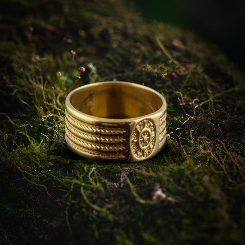 14K Gold Viking Ship's Wheel Ring | Handcrafted Nautical Jewelry