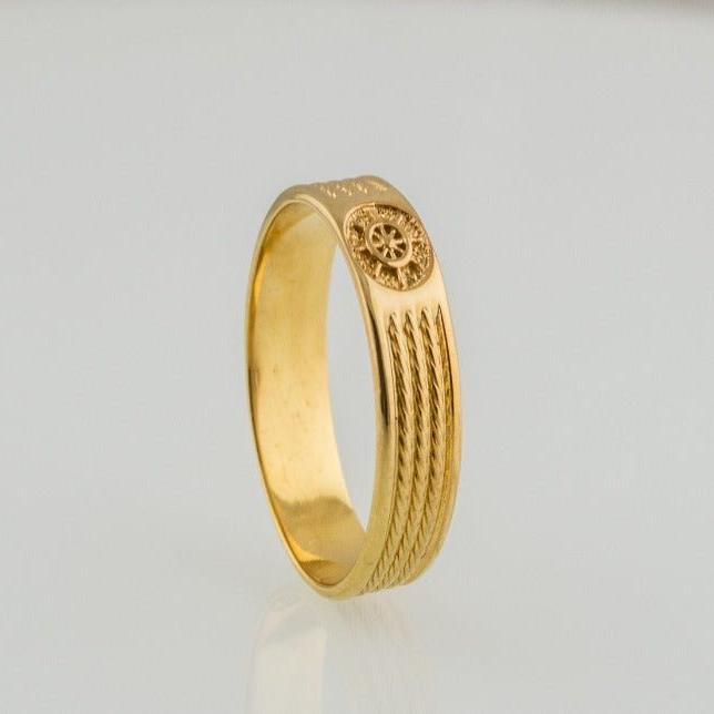 14K Gold Viking Ship's Wheel Ring | Handcrafted Nautical Jewelry