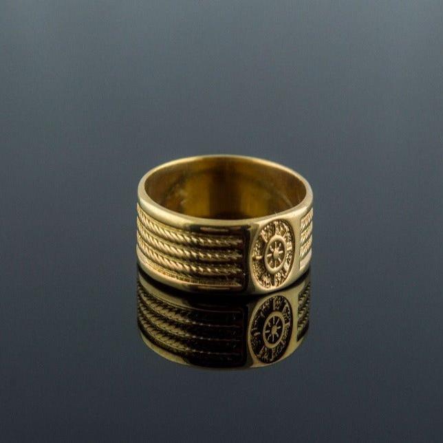 14K Gold Viking Ship's Wheel Ring | Handcrafted Nautical Jewelry