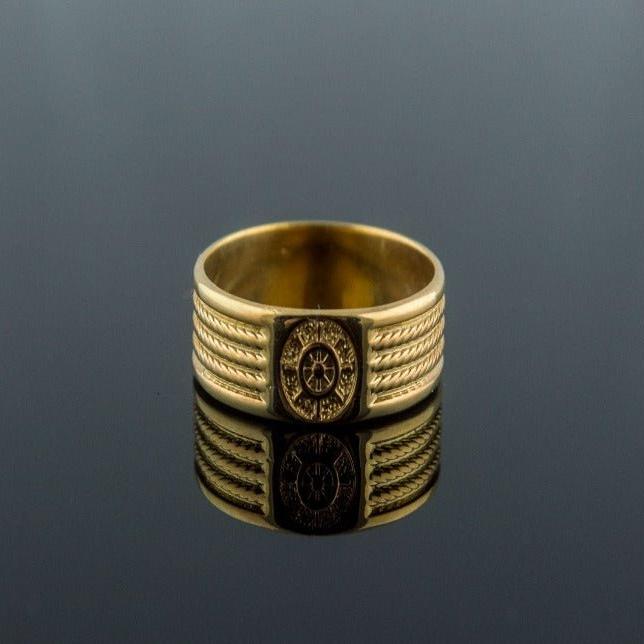 14K Gold Viking Ship's Wheel Ring | Handcrafted Nautical Jewelry