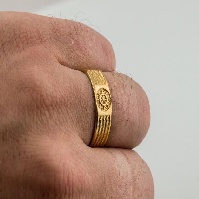 14K Gold Viking Ship's Wheel Ring | Handcrafted Nautical Jewelry