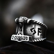Load image into Gallery viewer, Hammer of Thor Steel Viking Ring for Men
