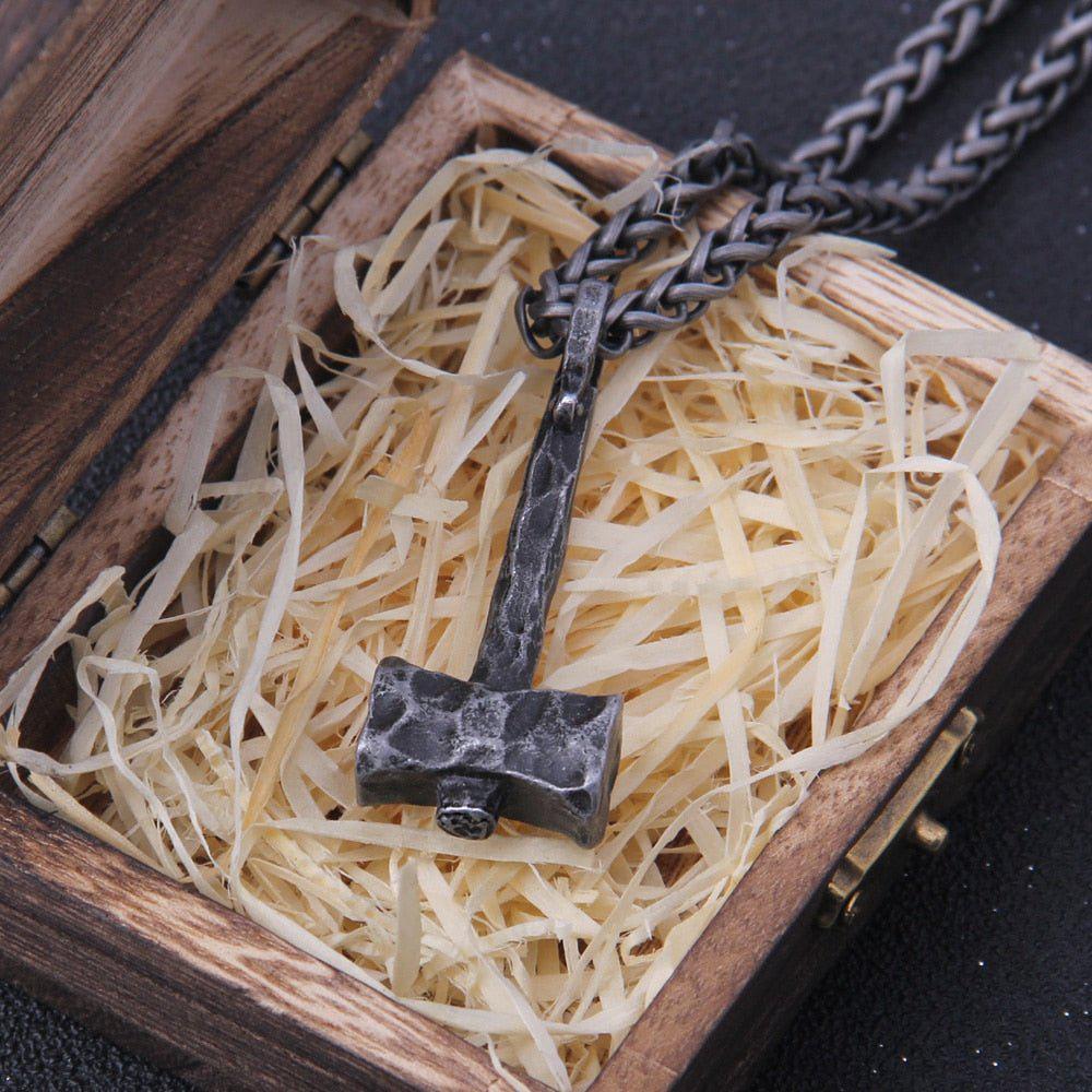 Hammered Iron Thor's Hammer Mjolnir Pendant Necklace