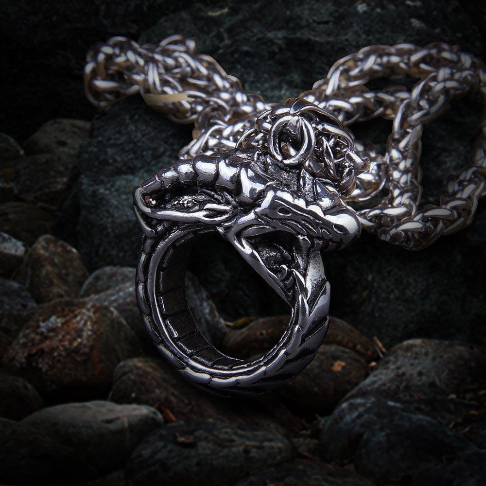 Heavy Norse Jörmungandr Ouroboros Dragon Viking Necklace