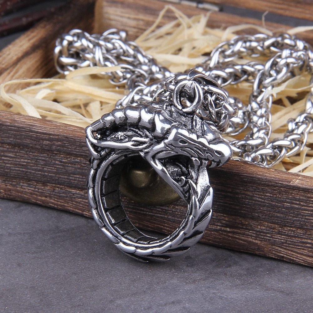 Heavy Norse Jörmungandr Ouroboros Dragon Viking Necklace