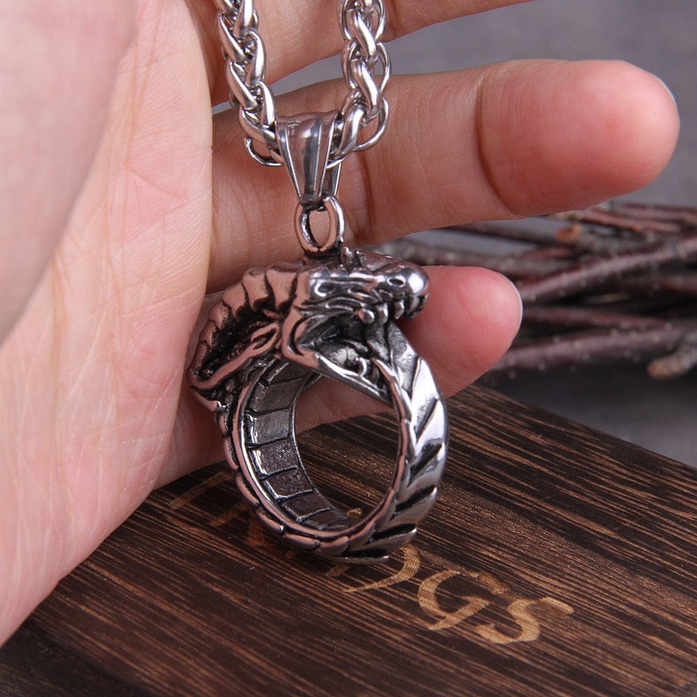 Heavy Norse Jörmungandr Ouroboros Dragon Viking Necklace