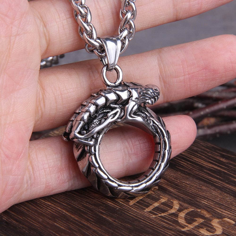 Heavy Norse Jörmungandr Ouroboros Dragon Viking Necklace