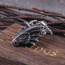 Load image into Gallery viewer, Heavy Steel Viking Dragon Bust Pendant Necklace
