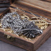 Load image into Gallery viewer, Heavy Steel Viking Dragon Bust Pendant Necklace
