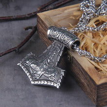 Load image into Gallery viewer, Heavy Thor’s Hammer Knotwork Viking Necklace
