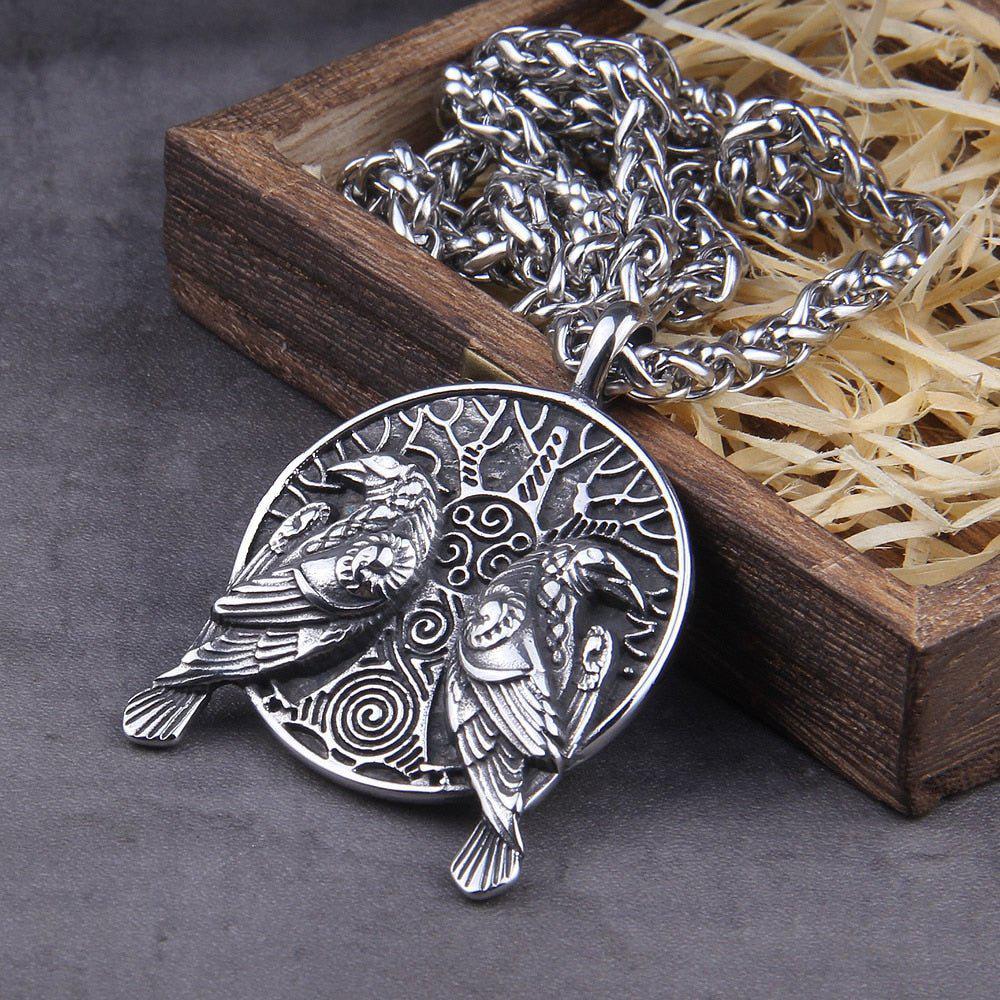 Huginn and Muninn Ravens of Odin Viking Raven Amulet Necklace