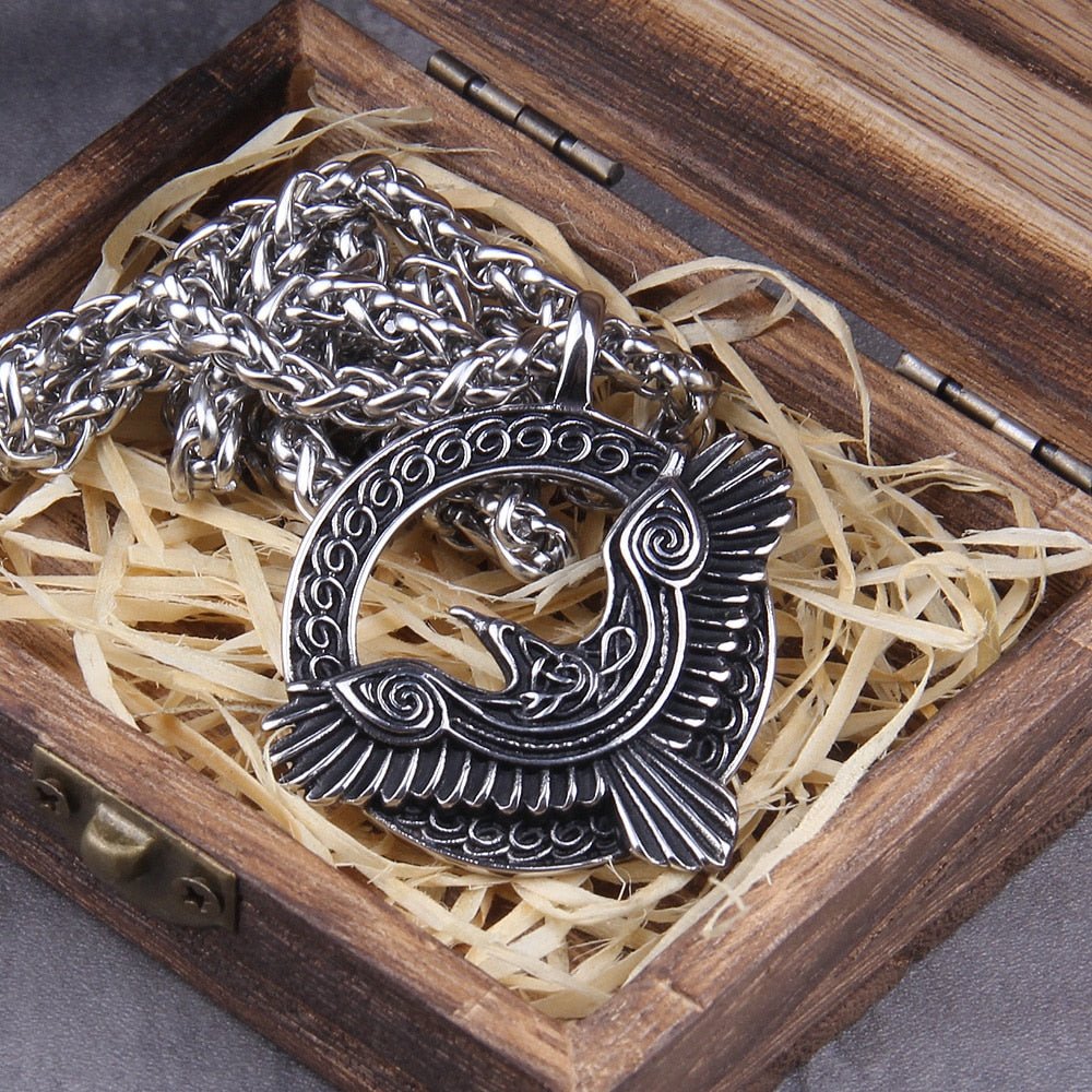 Huginn and Muninn Viking Raven Amulet Necklace