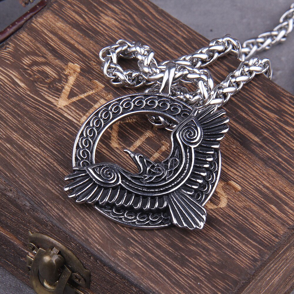 Huginn and Muninn Viking Raven Amulet Necklace