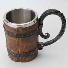 Load image into Gallery viewer, Feasting Wood and Iron Modern Viking Tankard Viking Decor
