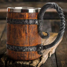 Load image into Gallery viewer, Feasting Wood and Iron Modern Viking Tankard Viking Decor
