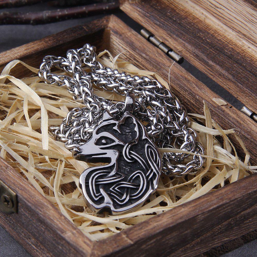 Knotwork Viking Fox Totem Steel Necklace