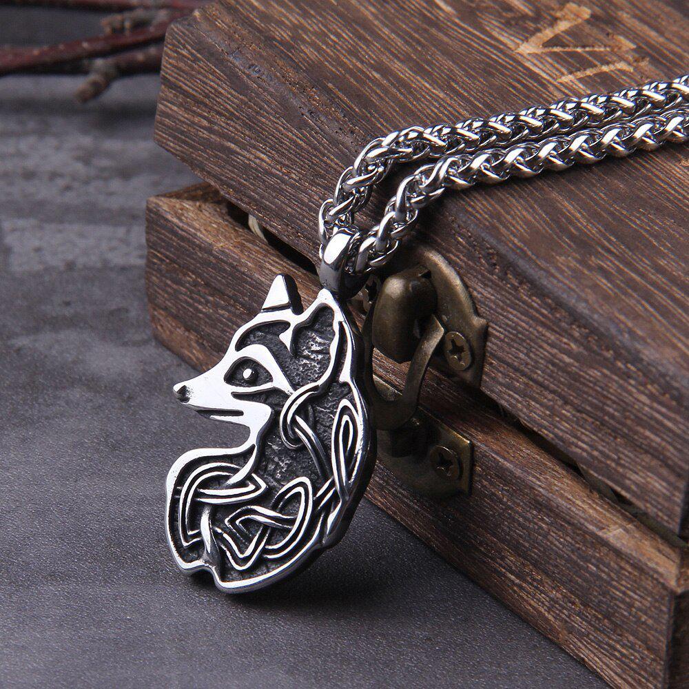 Knotwork Viking Fox Totem Steel Necklace