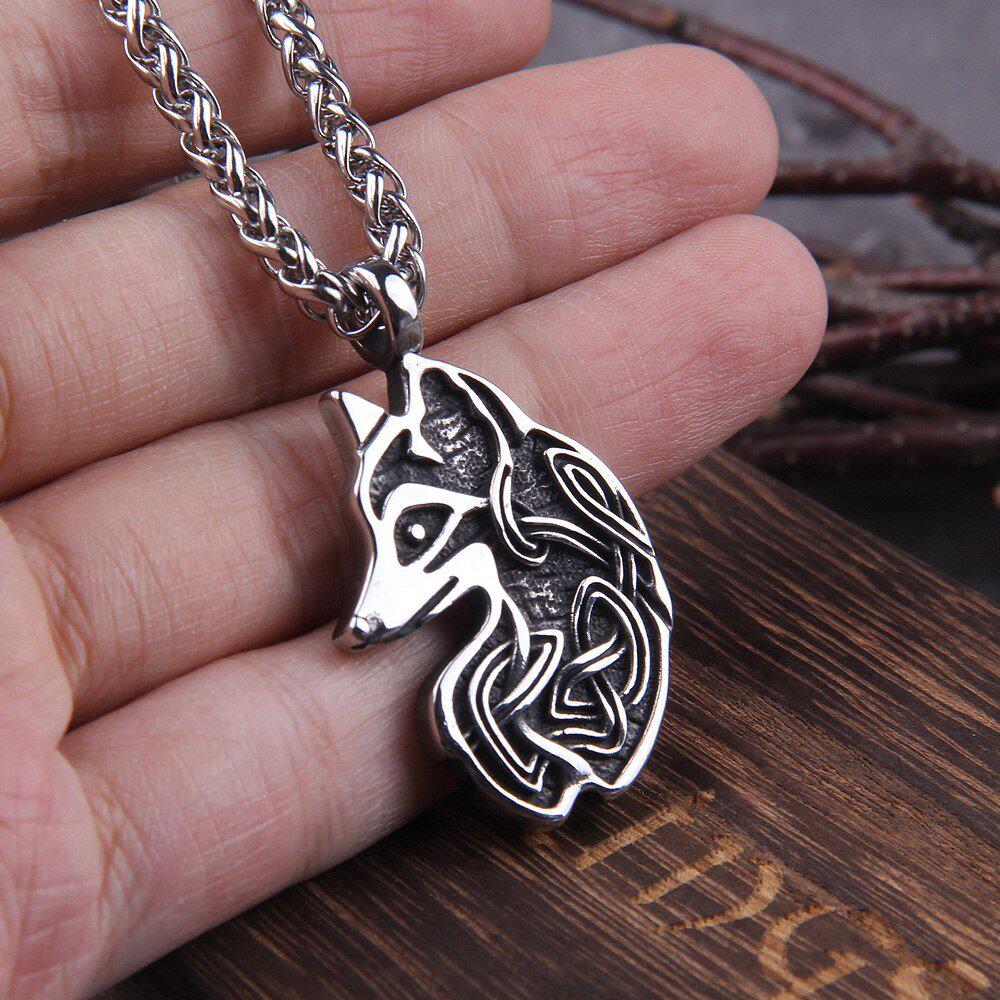 Knotwork Viking Fox Totem Steel Necklace