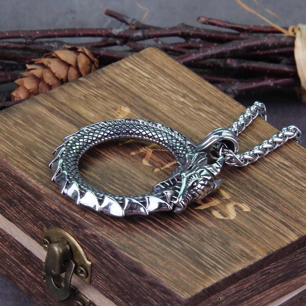 Midgard Serpent Jormungandr Ouroboros Viking Dragon Pendant Necklace