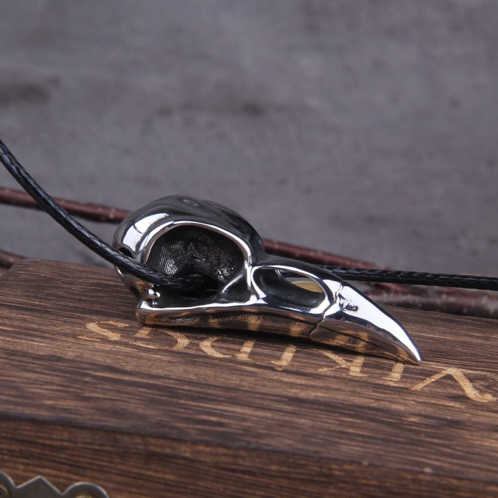 Mini Steel Raven Totem Skull Necklace