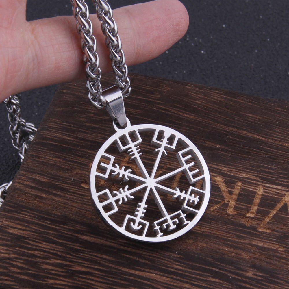 Minimalist Norse Compass Vegvisir Pendant Necklace