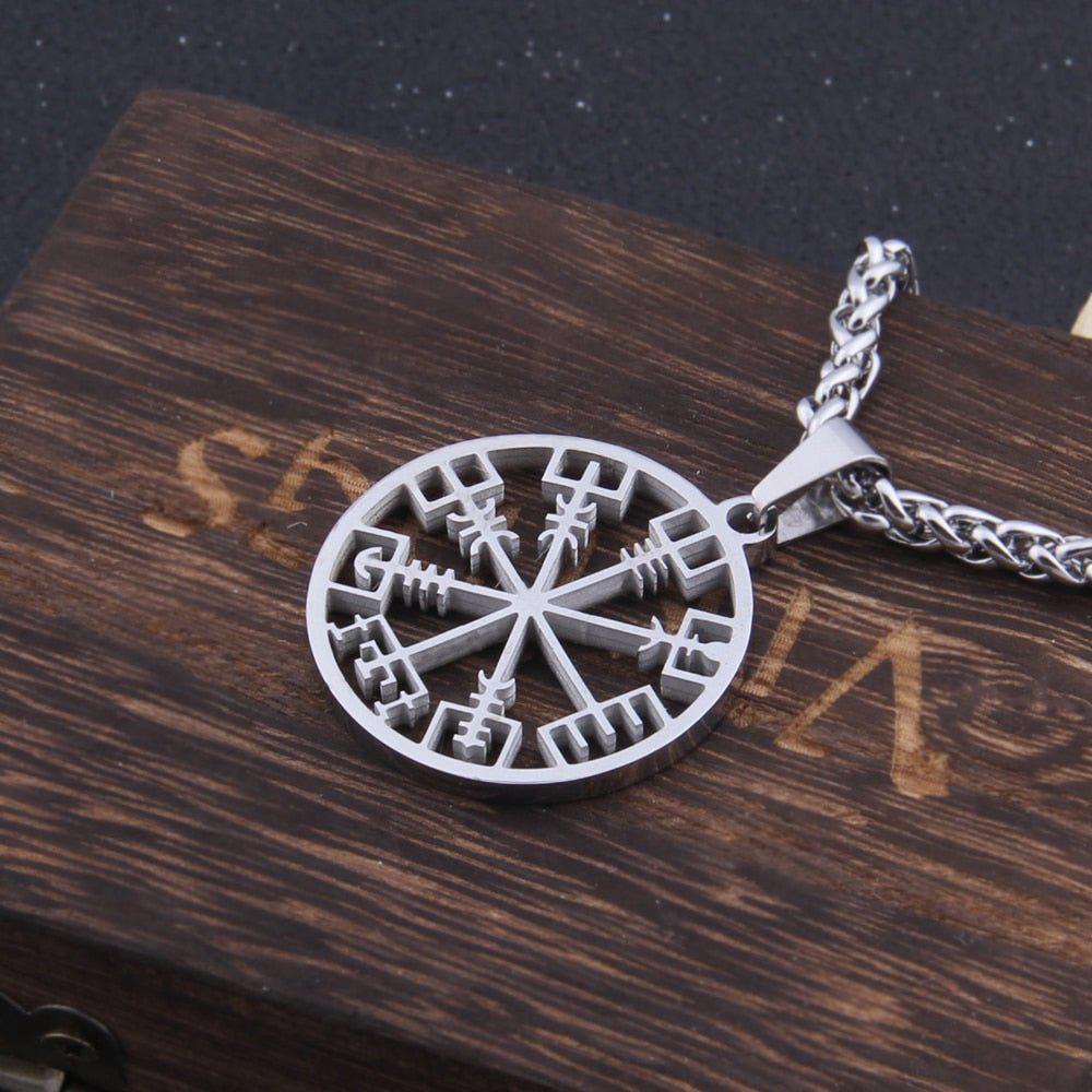 Minimalist Norse Compass Vegvisir Pendant Necklace