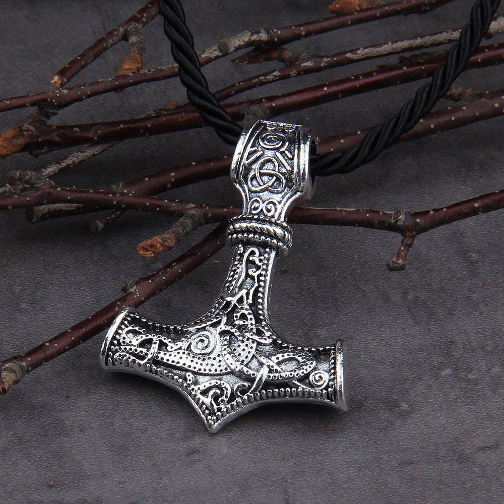 Mjolnir Pendant Thor's Hammer Totem on Soft Rope Necklace