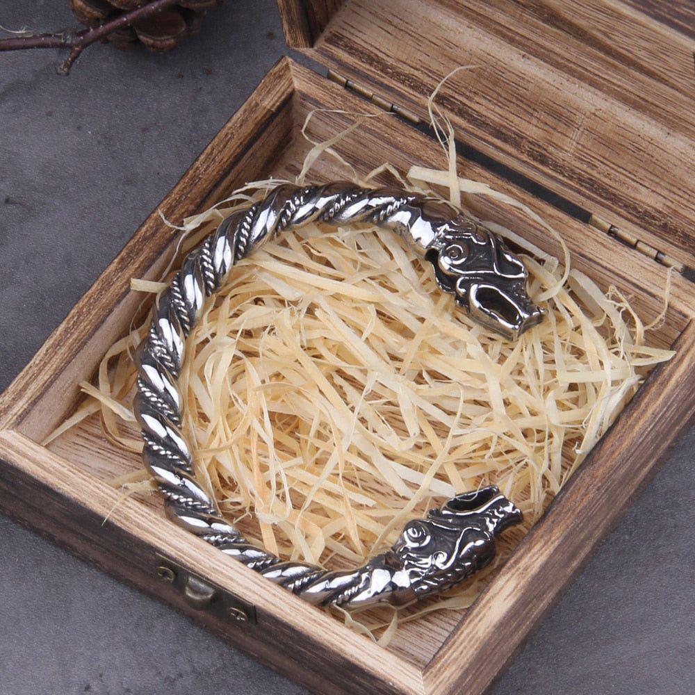 Nordic Bear Twisted Steel Torc Bracelet