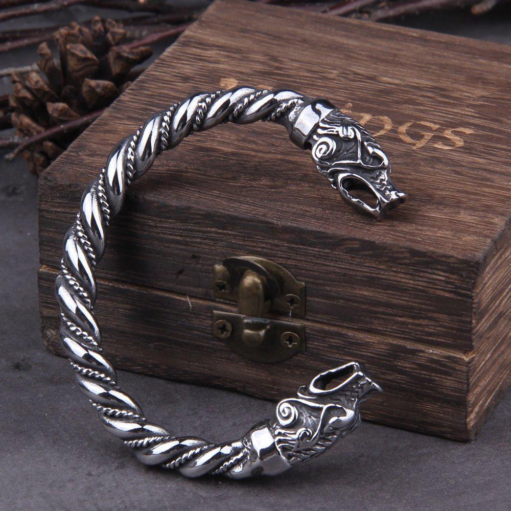 Nordic Bear Twisted Steel Torc Bracelet