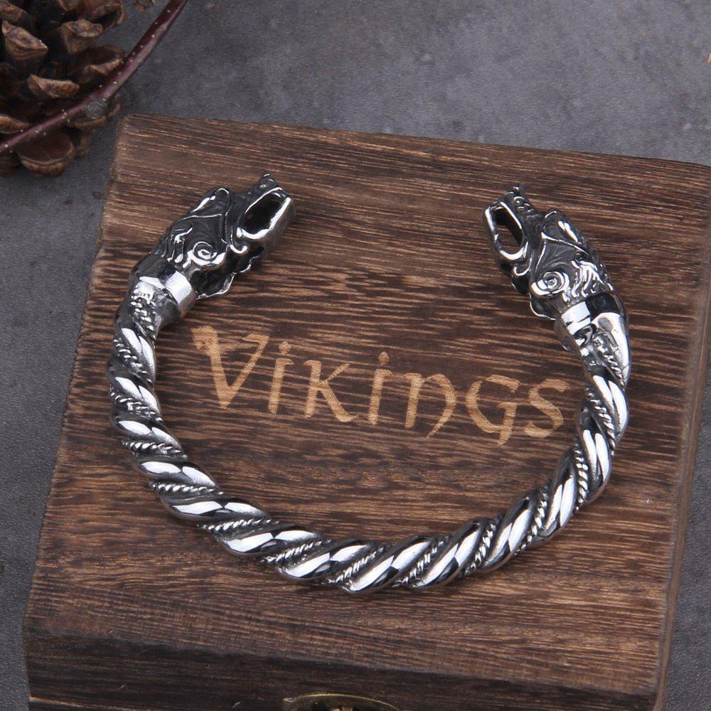 Nordic Bear Twisted Steel Torc Bracelet