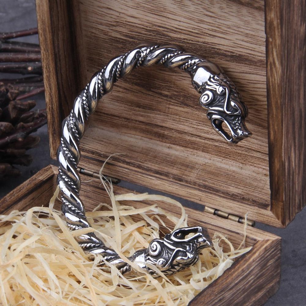 Nordic Bear Twisted Steel Torc Bracelet