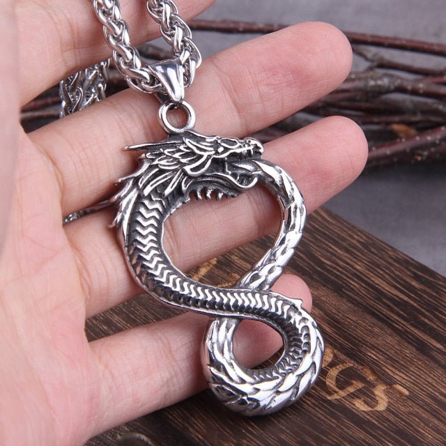 Norse Dragon Necklace - Gold and Silver Jörmungandr Steel Necklace