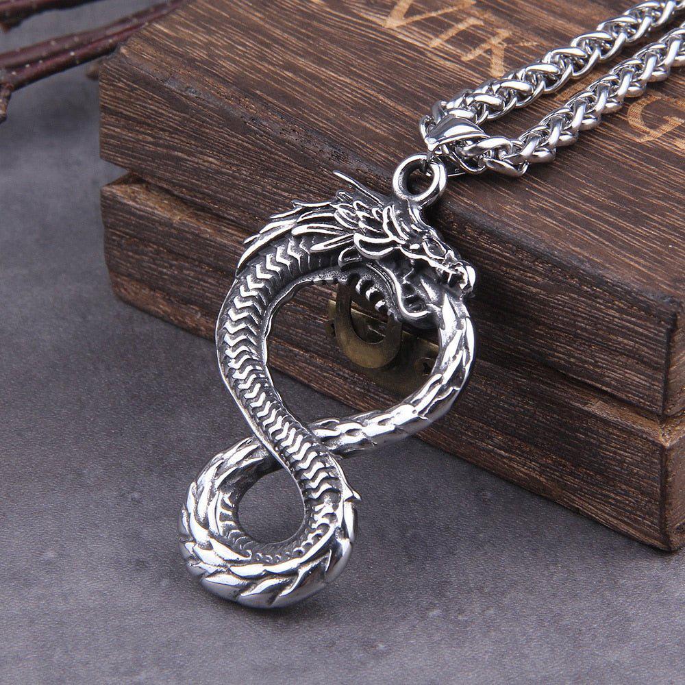 Norse Dragon Necklace - Gold and Silver Jörmungandr Steel Necklace