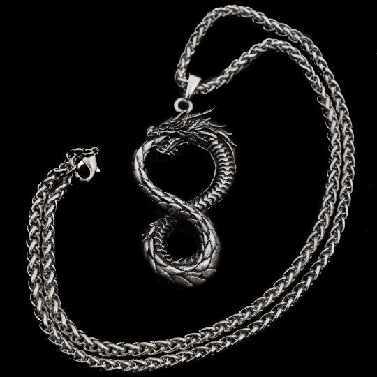 Norse Dragon Necklace - Gold and Silver Jörmungandr Steel Necklace