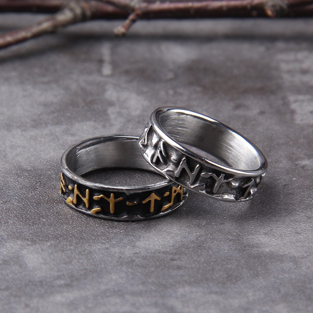 Norse Futhark Rune Ring in Bold Steel