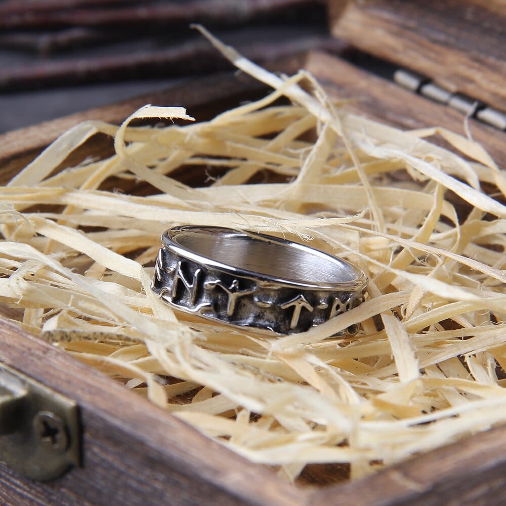 Norse Futhark Rune Ring in Bold Steel