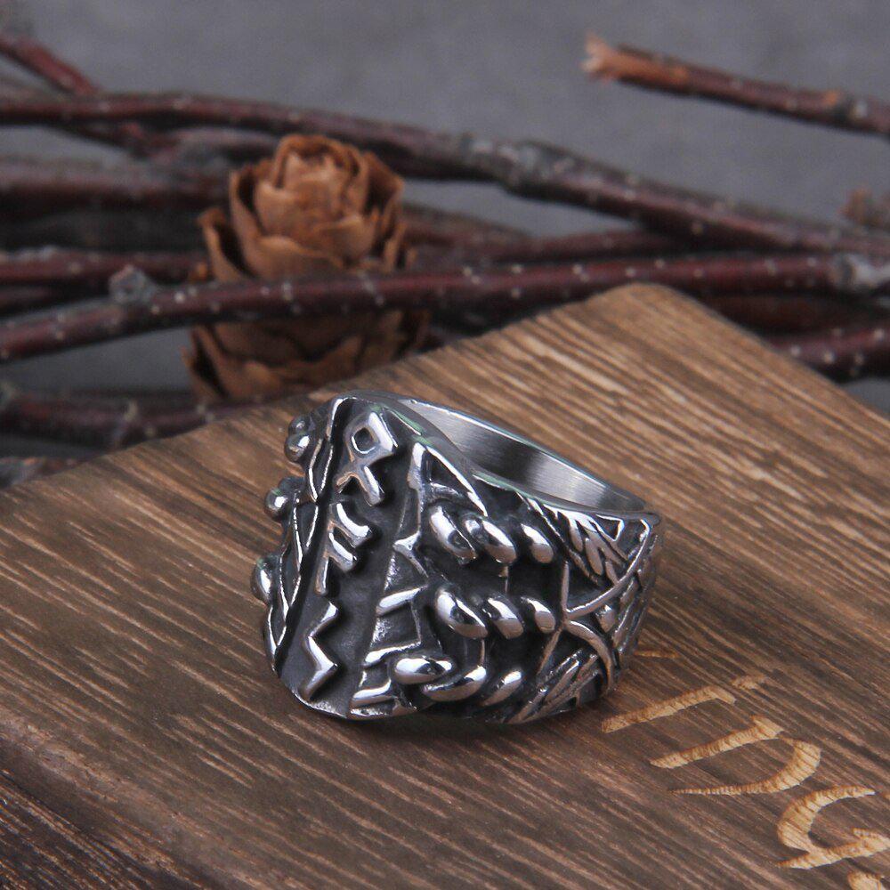 Norse Pagan Futhark Steel Viking Ring