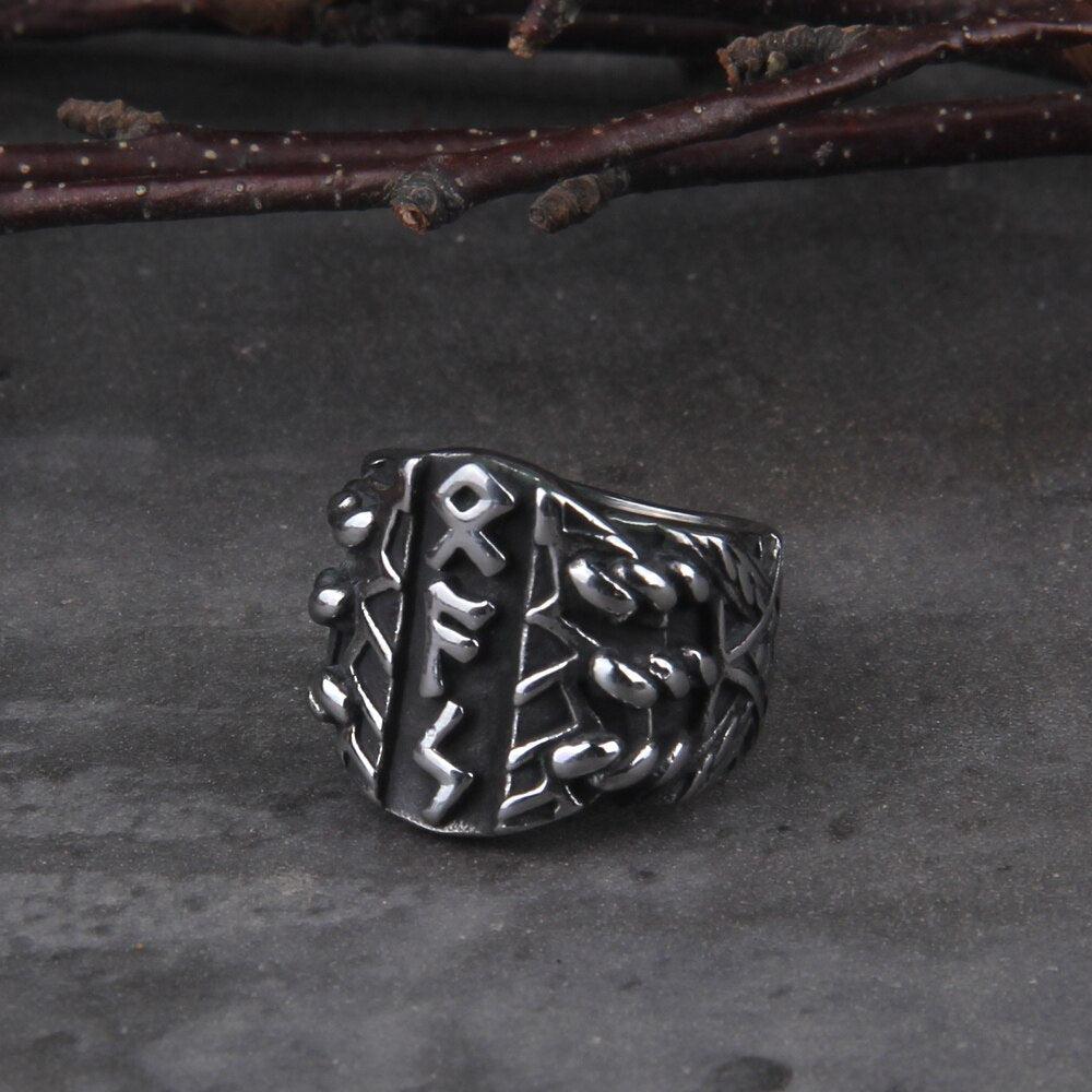 Norse Pagan Futhark Steel Viking Ring