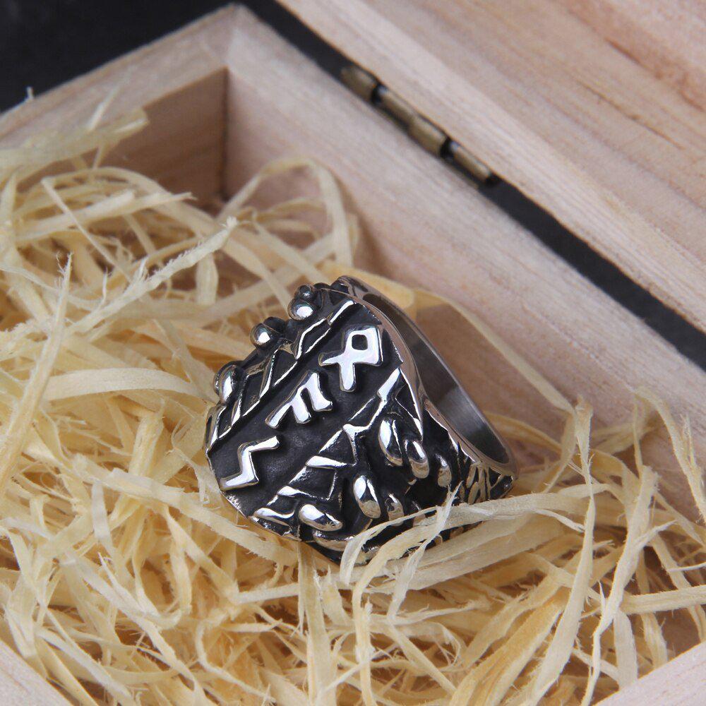 Norse Pagan Futhark Steel Viking Ring