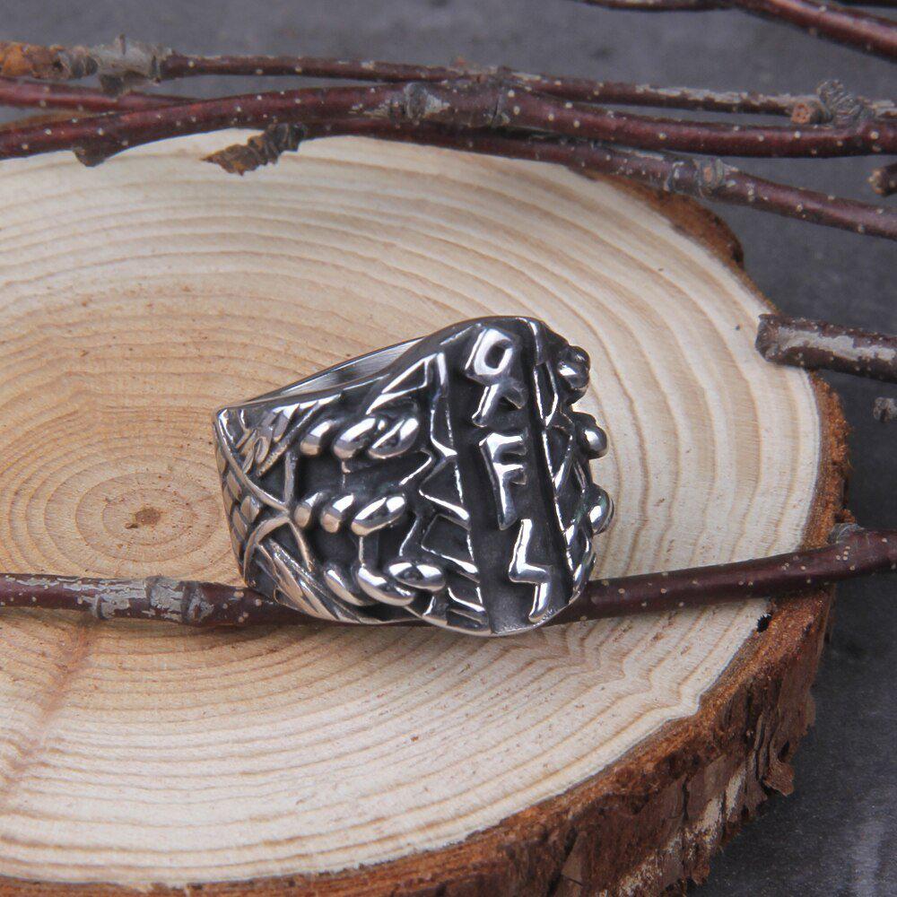 Norse Pagan Futhark Steel Viking Ring