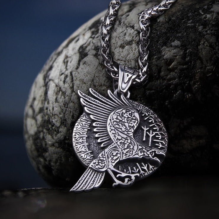 Norse Raven and Runes Seeker of Knowledge Talisman Necklace