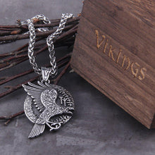Load image into Gallery viewer, Norse Raven and Runes Seeker of Knowledge Talisman Necklace

