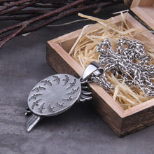 Load image into Gallery viewer, Norse Raven and Runes Seeker of Knowledge Talisman Necklace
