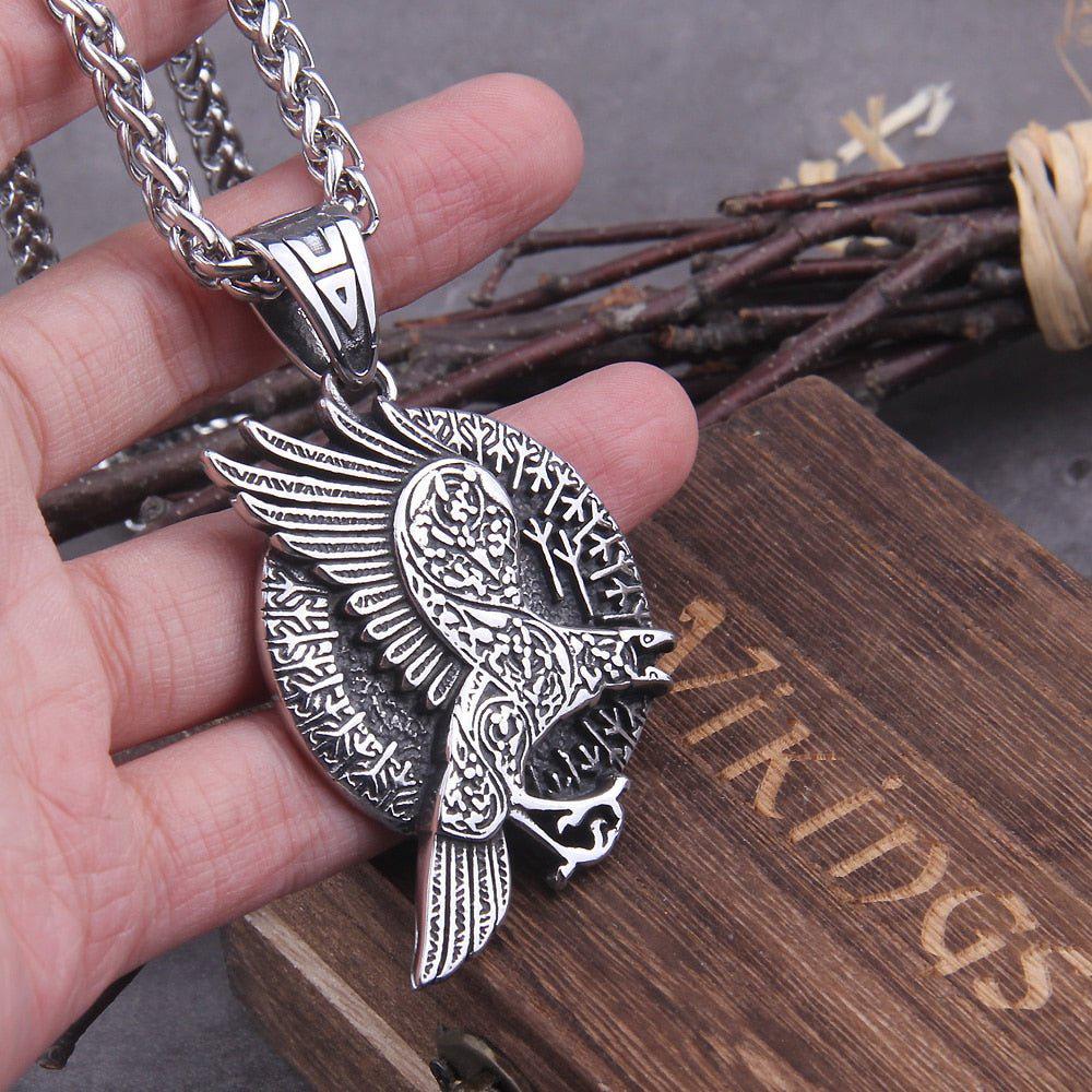 Norse Raven and Runes Seeker of Knowledge Talisman Necklace