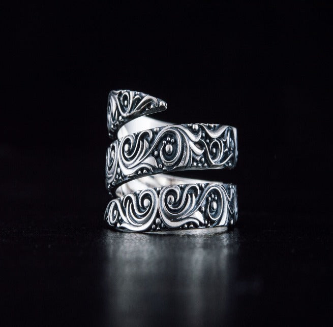 Norse Snake Style Spiral Ring in Sterling Silver