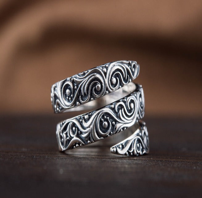 Norse Snake Style Spiral Ring in Sterling Silver