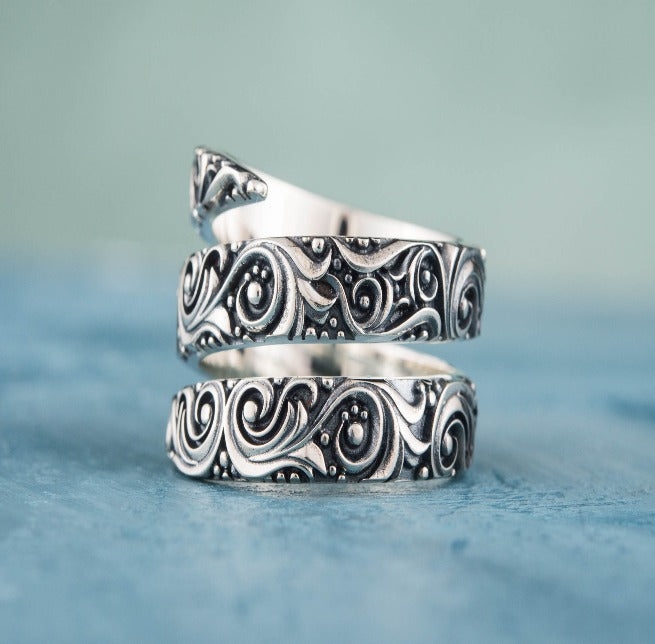 Norse Snake Style Spiral Ring in Sterling Silver