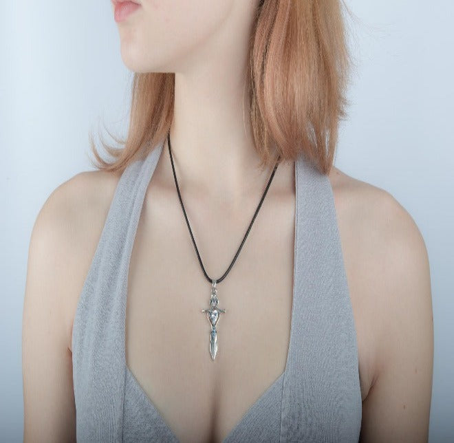 Norse Sword with Cubic Zirconia Pendant Sterling Silver Handmade Necklace