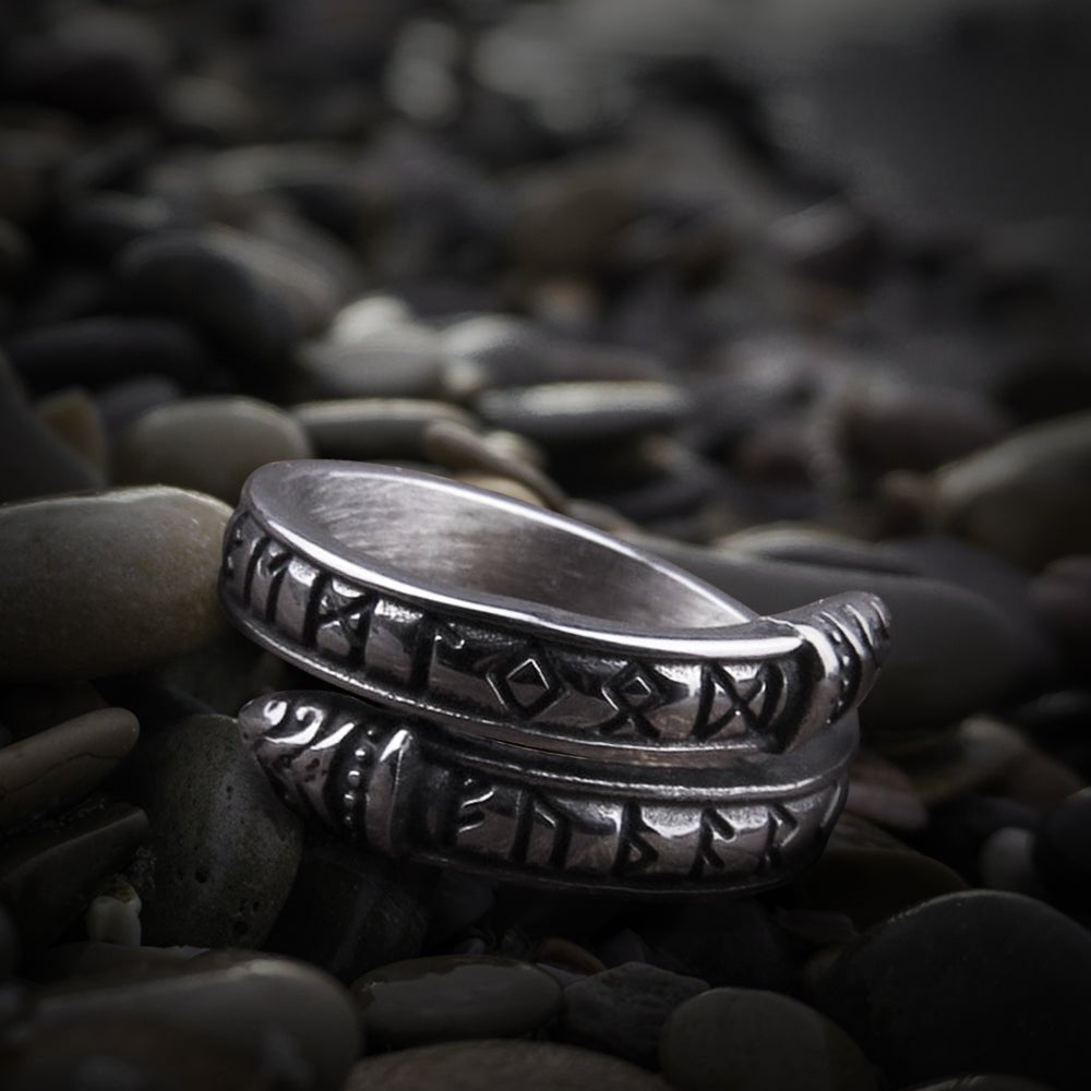 Odins Prayer Midgard Serpent Snake Futhark Rune Viking Ring